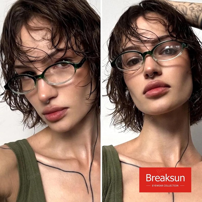 Breaksun Retro Small Oval Glasses for Women Men 90s Small Face Blue Light Eyeglasses Cosplay Y2K Fake Glasses - Image 2